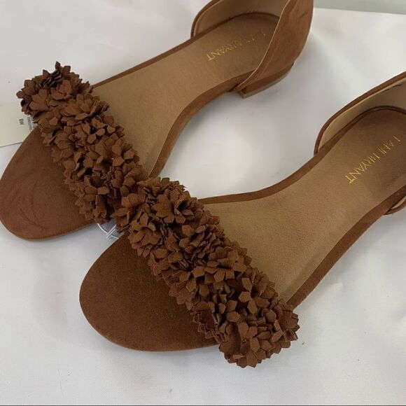 Brown Flats Lane Bryant Open Toe Slip On Cutout Floral size 8 - Picture 2 of 8